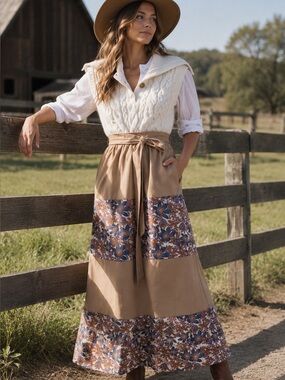 NWT Anthro  Sachin & Babi Jacquard Boho -meets -Vintage Belted Maxi Skirt  12